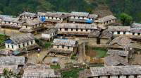 Traditional Gurung houses, with slate rooves, Annapurna Santuary Trek.