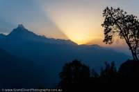 Machhapuchhre (Fishtail peak, 6997m) at sunrise, Annapurna Santuary Trek.