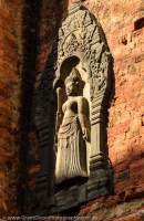 CAMBODIA, Siem Reap. Apsara (celestial nymph) carving at Lolei, part of Roluos group of 9th century Hindu temples.