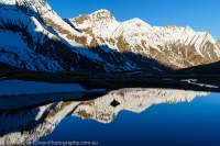 NEPAL, Dolpo. Reflection in lake below Yala La, Chyandi Khola valley.