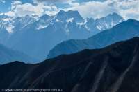 NEPAL, Dolpo. Kanjirowa Himal mountains from ridge above Bhijer village and Tartang Khola valley.