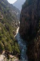 INDIA, Uttaranchal, Gangotri. Bhagirarthi River, main tributary of Ganges, flows through several forested granite gorges in its upper reaches.