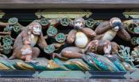 Monkey carvings, Shinkyusha, Toshu-gu shrine, Nikko, Japan.
