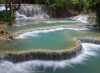Limestone-dammed (rimstone) pools immediately downstream of Tat Kuang Si waterfall, Luang Prabang, Laos