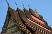 LAOS, Vientiane. Tiered roof of Wat Hai Sok.