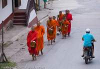 Monks collecting alms, Pakbeng, Mekong River, Laos