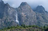 Waterfall & bluffs, Nu Danda, Manaslu Circuit trek, Nepal