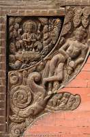 NEPAL. Bhaktapur, Kathmandu valley. Wood carvings decorating Vatsala Durga Temple, Durbar Square.