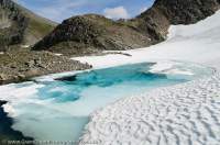 NORWAY, Northern fjords, Sunnmore Alps. Gullmorbreen glacier meltwater pool.