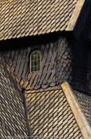 NORWAY, Oppland, Lom. Stave church, constructed in 1170 & extended in 1600s; shingle roof detail.