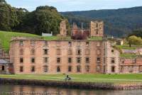 AUSTRALIA, Tasmania, Tasman Peninsula, Port Arthur. Ruins of penal settlement (1830-1877), established for convict repeat offenders. Penitentiary converted from former flour mill in 1857, gutted by fire 1897.