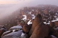 AUSTRALIA, Tasmania, Hobart. Dolerite tors on Mt Wellington (1270m), winter dawn.