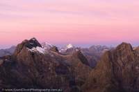 Wick Mtns and McKinnon Pass from Nicholas peaks, Fiordland. Worsley valley to Milford Sound, NZ 2024