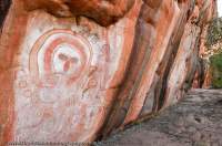 AUSTRALIA, Western Australia, West Kimberley. Wandjina (creator beings), rock art style painted during last 4000 years, in rock shelter on Bachsten Creek.