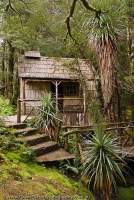 AUSTRALIA, Tasmania, Cradle Mountain-Lake St Clair National Park. Weindorfer's bathhouse at Waldheim ('forest home'); Gustav Weindofer was the earliest advocate of the formation of the national park and lived here 1912-1932.