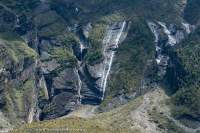 Schist slabs and waterfall, Tsum Valley, Manaslu Circuit trek, Nepal