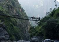 Suspension bridge, Budhi Gandaki gorge, Manaslu Circuit trek, Nepal