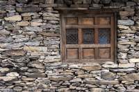 Stone wall & wooden window, Manaslu Circuit trek, Nepal