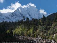 Mountain peak (Simnang Himal , 6251m) and forest, Manaslu Circuit trek, Nepal