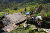 NEPAL. Houses & terraced fields at Tashigaon, Arun valley, Makalu Base Camp Trek.