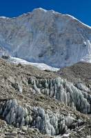 NEPAL. Baruntse (7220m) from Hunku Glacier, with exposed ice & moraine, Makalu - Barun National Park.