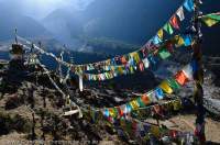 NEPAL. Sagamartha National Park. Prayer flags, Imja Khola valley, Everest Basecamp trek.