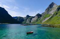 NORWAY, Nordland. Lofoten Islands, Moskenesoy. Forstfjord & surrounding peaks, from Vindstad.