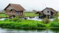 Stilt houses at lakeside village, Inle Lake