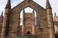 AUSTRALIA, Tasmania, Tasman Peninsula, Port Arthur. Ruins of penal settlement (1830-1877), established for convict repeat offenders. Church built 1837, gutted by fire 1884.