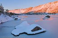 Winter snow and frozen Lake Newdegate, Tarn Shelf.  Mt Field National Park, Tasmanian Wilderness World Heritage Area.