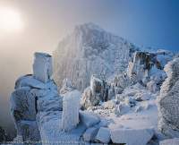 Rime and snow encust the dolerite crags of Mt Field West, Mt Field National Park, Tasmanian Wilderness World Heritage Area.