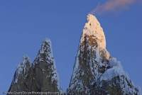 ARGENTINA, Patagonia. Granite spires of Cerro Torre and subsidiary peaks, sunset.